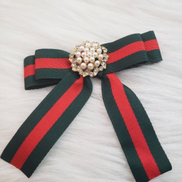 Red and green stripe brooches tie pin denim - Picture 4 of 5